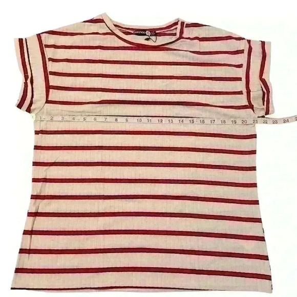 NEW NWT Boohoo Plus Molly Striped Rib Tee Short Rolled Sleeve T-Shirt - Picture 6 of 10